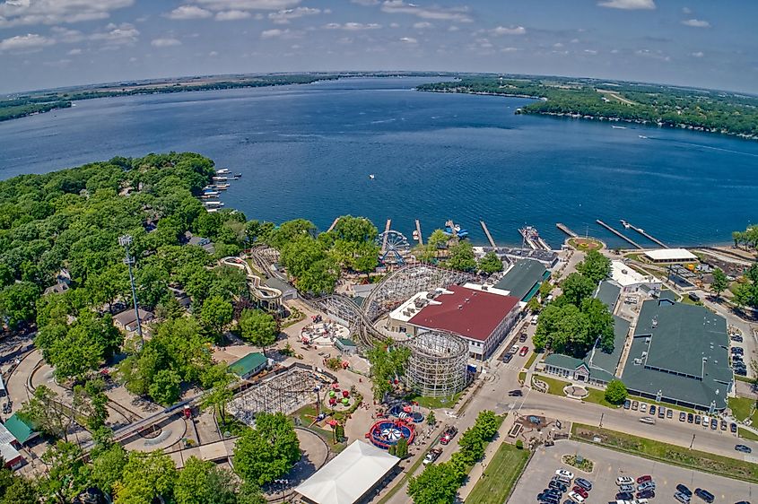 A park near Spirit Lake on the shores of East Okoboji Lake, Iowa.