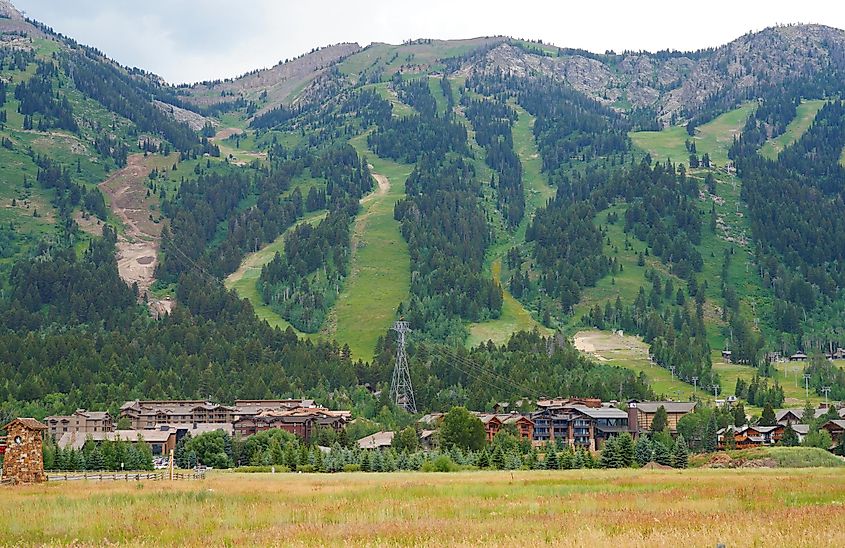  View of Teton Village, a mountain resort near Grand Teton National Park in Jackson, Wyoming, USA.