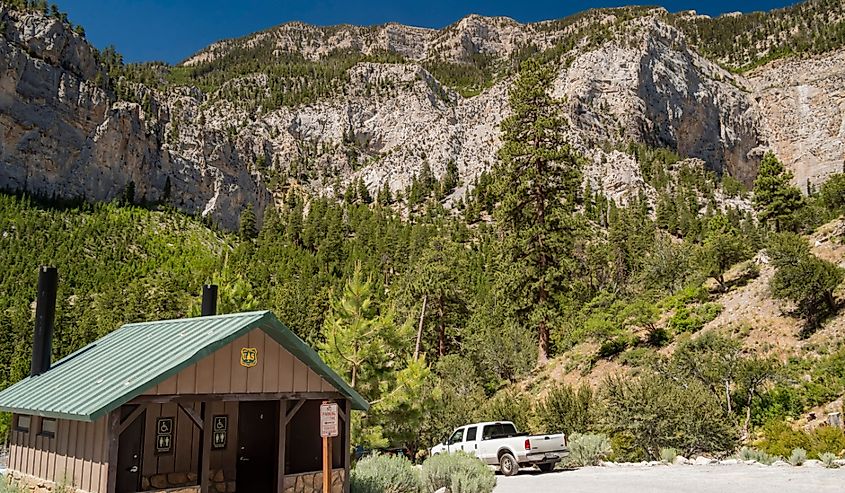 Sunny view of the Mary Jane Falls Trail of Mt Charleston