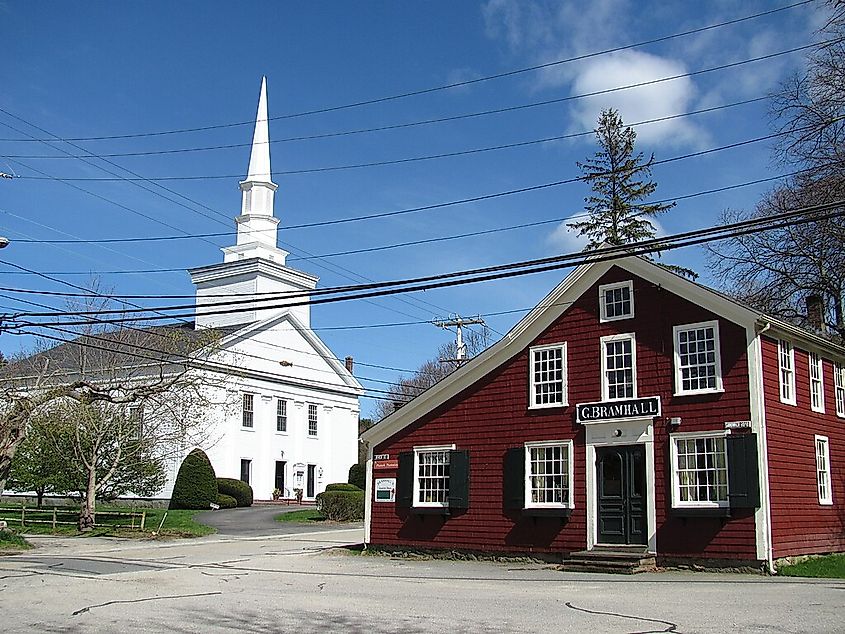 Chiltonville Congregational Church and Bramhall's Country Store, Chiltonville Massachusetts.