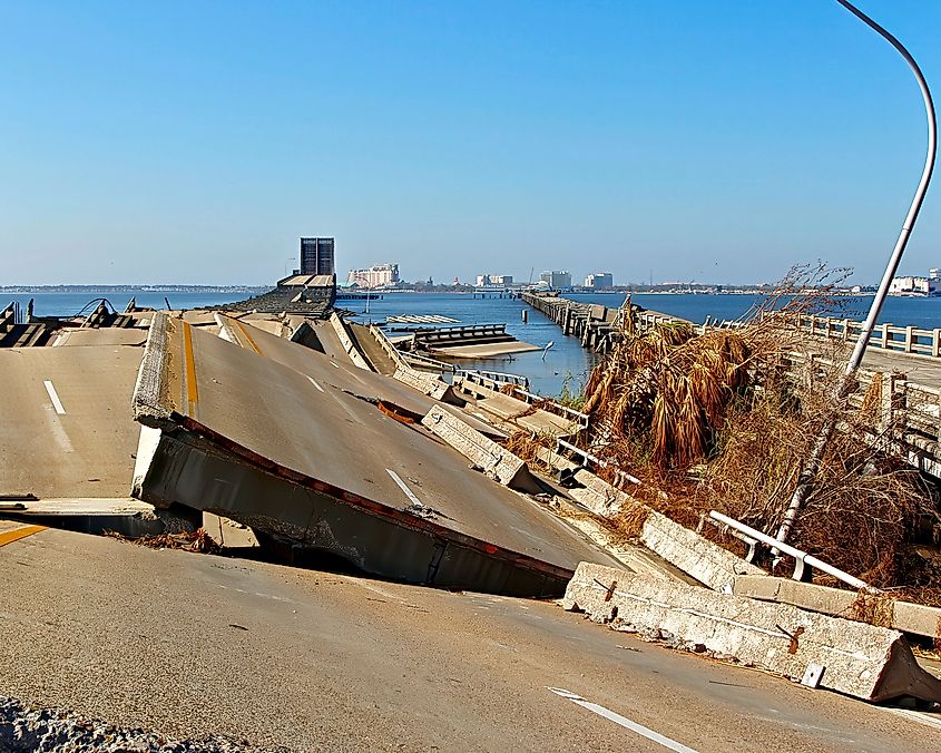 Destroyed section of Highway 90 over Back Bay between Ocean Springs and Biloxi, Mississippi, after Hurricane Katrina’s storm surge