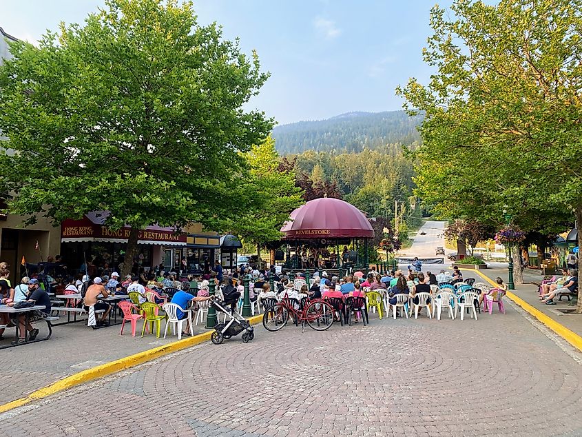 People enjoying a musical performance at Revelstoke, British Columbia, Canada