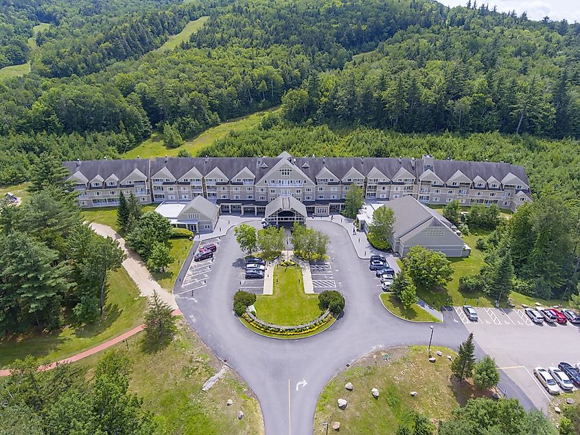 Attitash Mountain Resort aerial view in White Mountain National Forest, Bartlett, New Hampshire, USA.