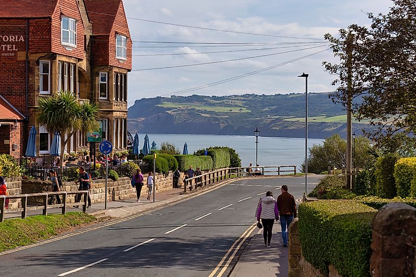 Road leading toward the sea in Robin Hood’s Bay, North Yorkshire