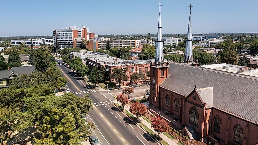 Aerial view of downtown Fresno, California, USA.