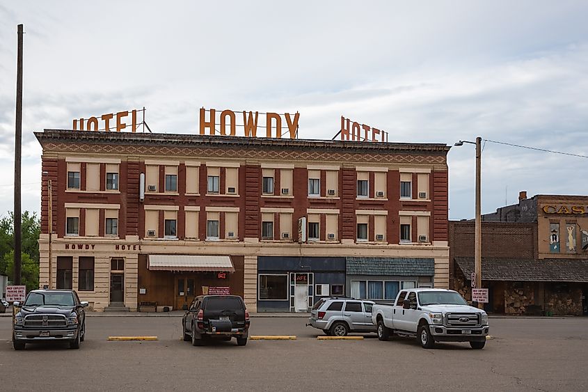 Forsyth, Montana - May 28, 2020: The historic Howdy Hotel, downtown.