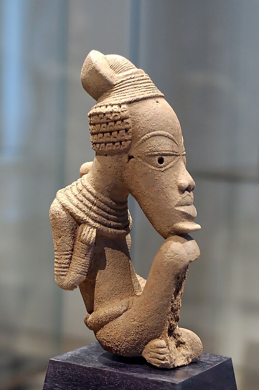 A Nok sculpture displayed at the Louvre.