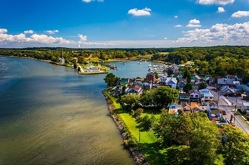 Aerial view of Chesapeake City, Maryland.