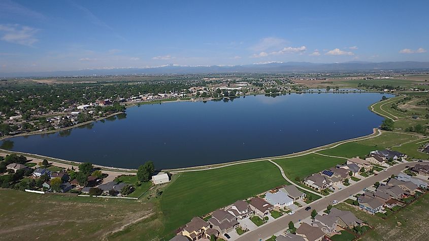 Aerial view of Windsor Lake, Colorado.