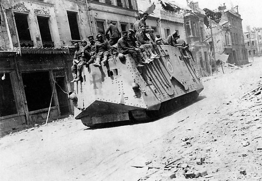 German A7V tank at Roye, France, on March 1918