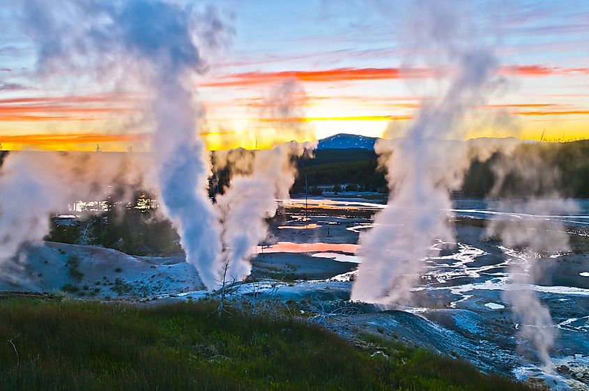 Norris Geyser Basin after sunset