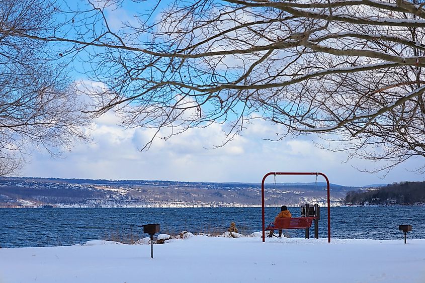 Taughannock Falls State Park in Ithaca, New York in winter. 