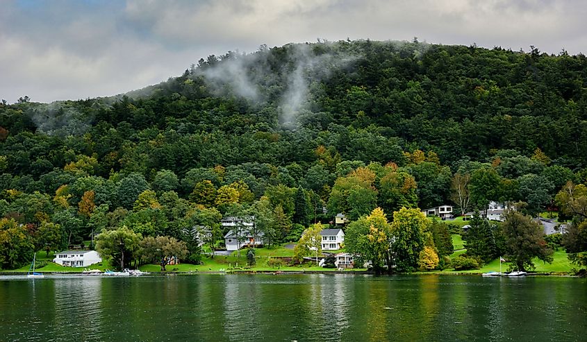 Homes along the shore of Ostego Lake, the source of the Susquehanna River.