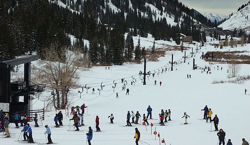 Connection ski lift between Alta and Snowbird ski resorts in Utah