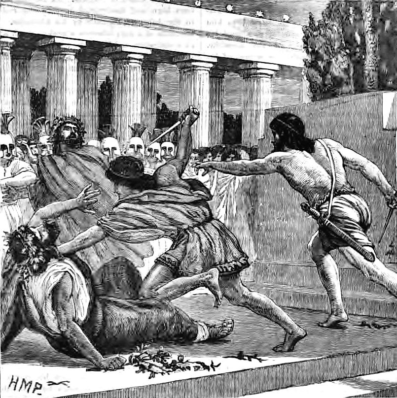 A depiction of the assassination of Hipparchus