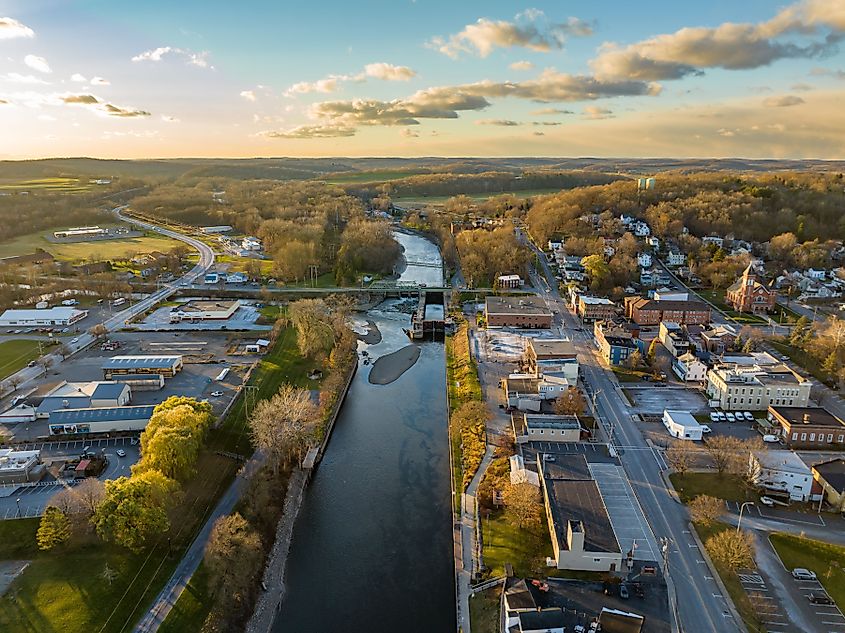 Autumn aerial drone photo of the Hamlet of Lyons, New York.
