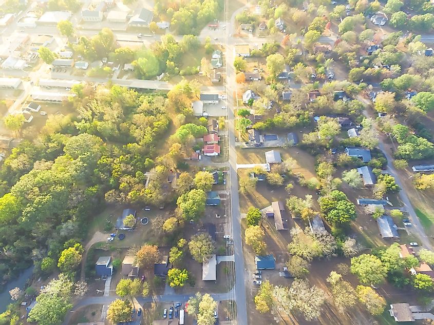 Scenic aerial green suburban area of Ozark, Arkansas