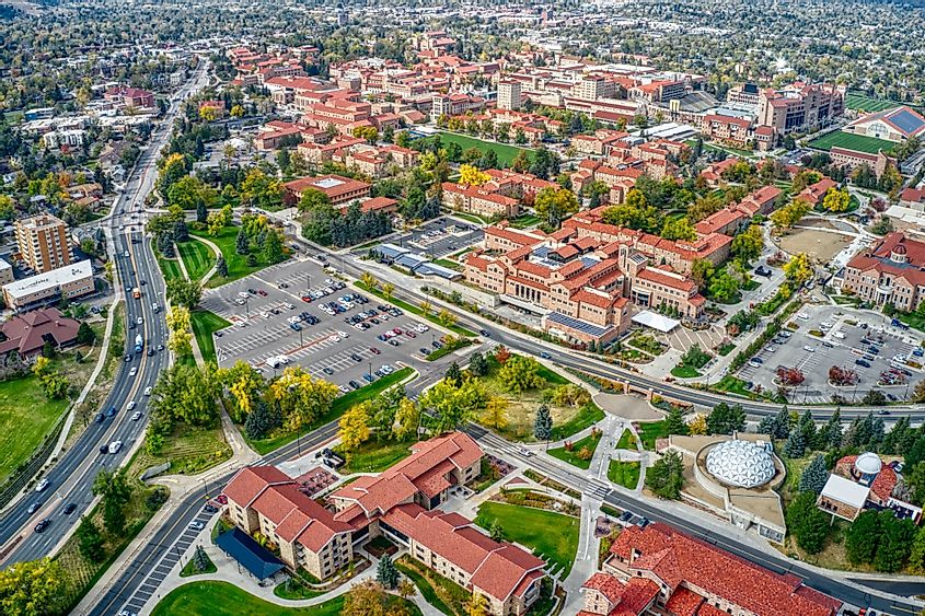 Aerial view of the University of Colorado in Boulder, Colorado