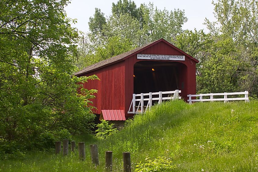 Historic Red Covered Bridge in Princeton, Illinois