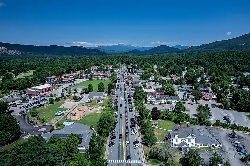 Aerial view of North Conway, New Hampshire.