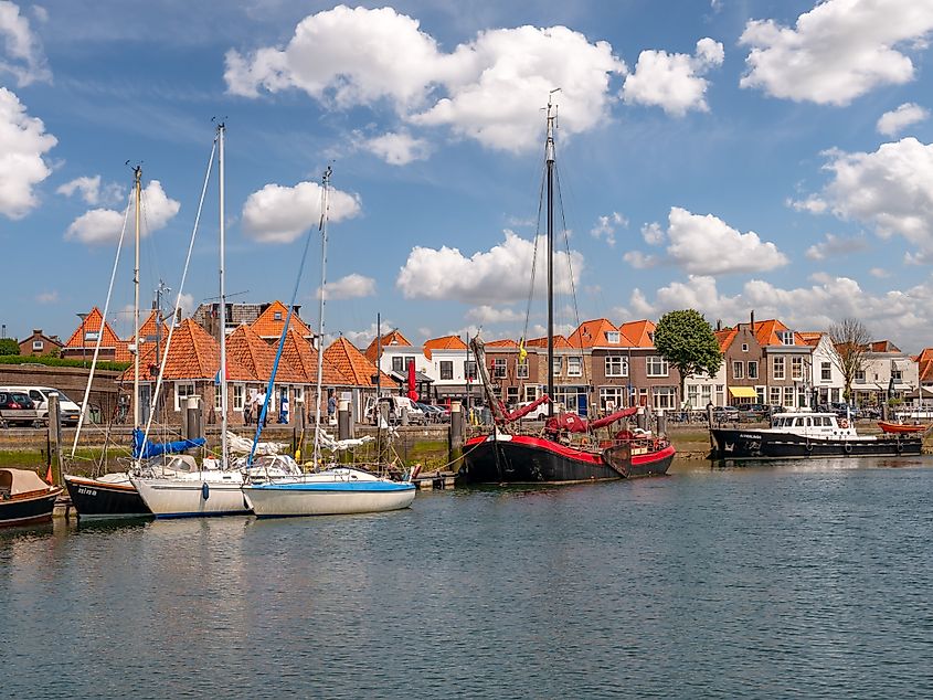 Sailboats in the new harbor of Zierikzee, Zeeland.