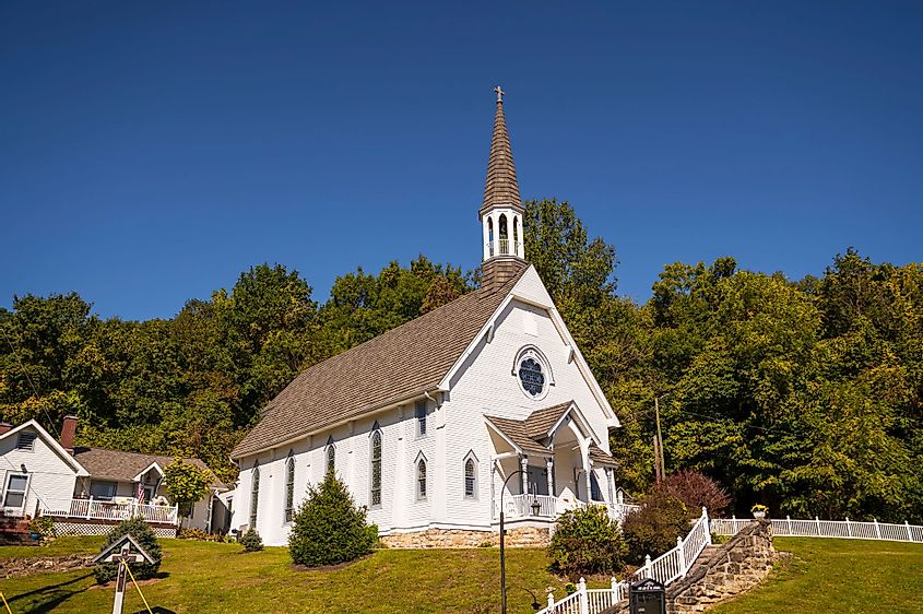 An idyllic rural, small town church in French Lick, Indiana