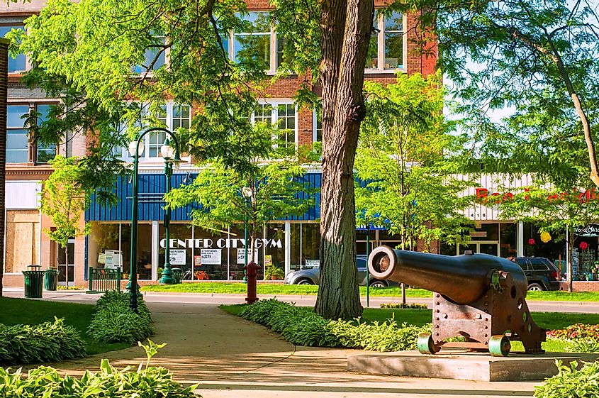 An old cannon adds historic interest to Petoskey's Pennsylvania Park, situated in the city's famed downtown Gaslight District.