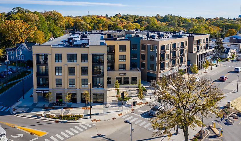 Aerial view of 7400 West State Street in Wauwatosa, Wisconsin.