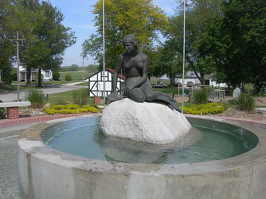 The Little Mermaid Fountain in Kimballton, Iowa.