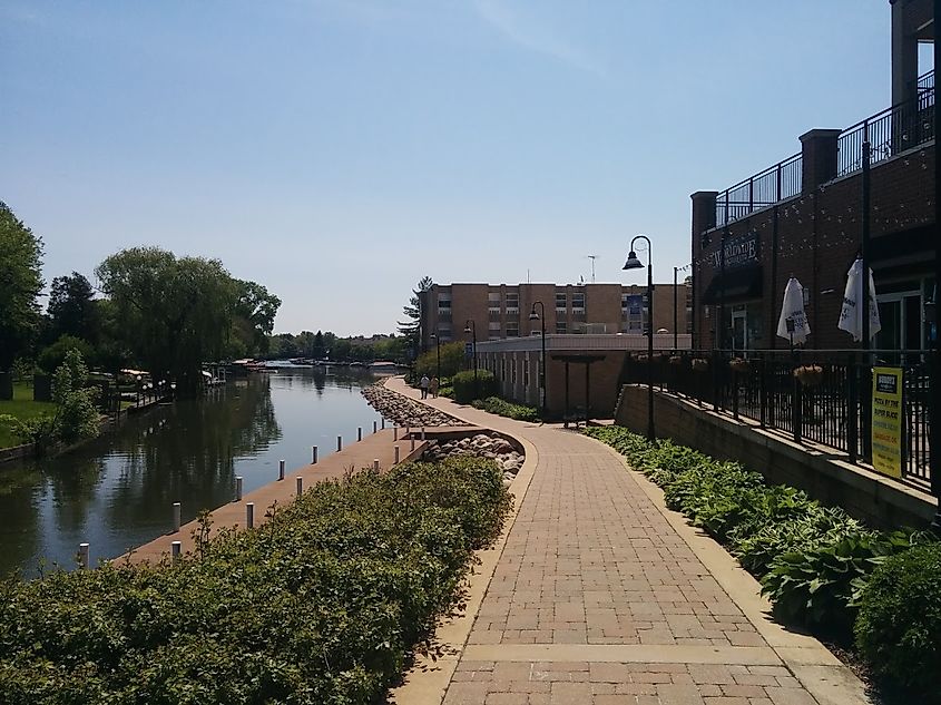 The McHenry Riverwalk in McHenry, Illinois.
