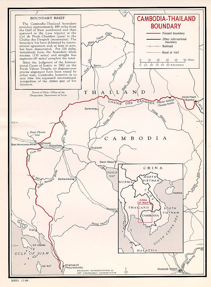 Cambodia - Thailand border map. Editorial credit: US Department of State, Public Domain, https://commons.wikimedia.org/w/index.php?curid=94223356