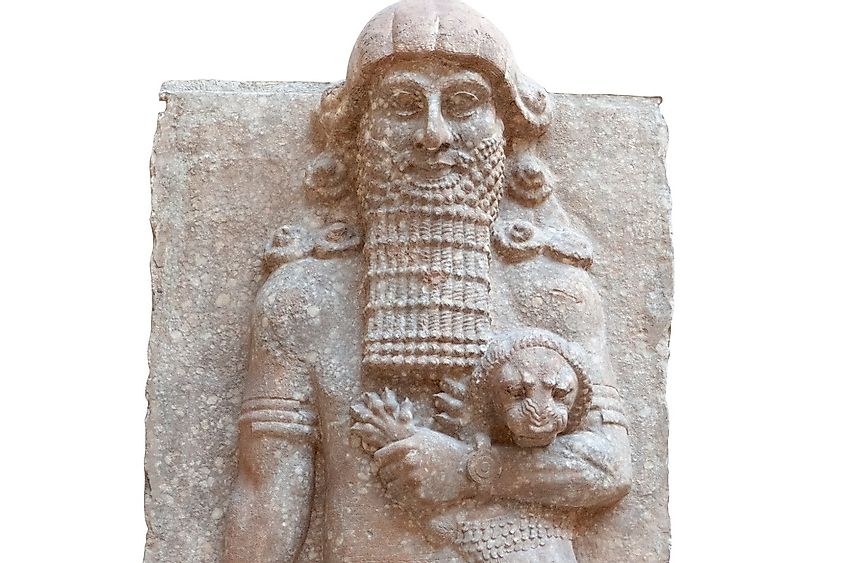 Gilgamesh as Master of Animals, grasping a lion in his left arm