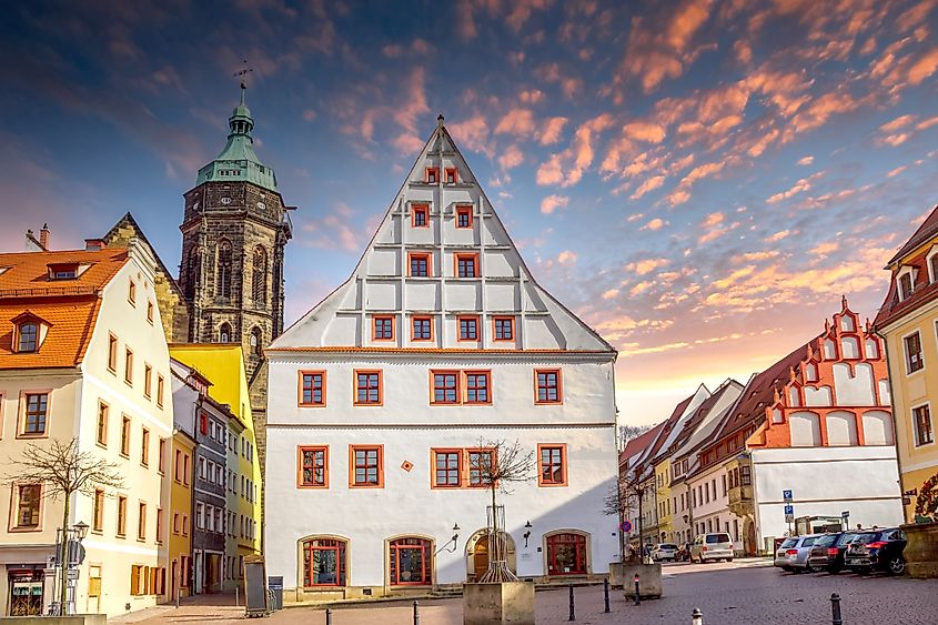 Market Place in Pirna, Saxony, Germany.