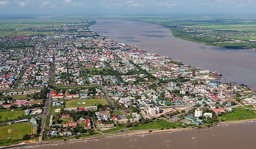 Aerial view of Georgetown along the Demerara River Guyana