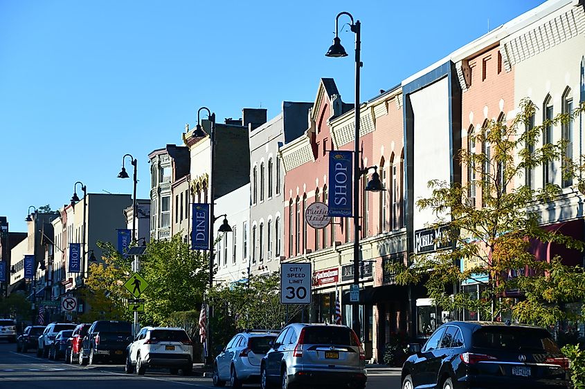 CANANDAIGUA, NY - SEP 18: Main Street in downtown Canandaigua, New York, as seen on Sep 18, 2020.