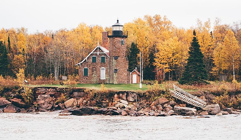 Sand Island Lighthouse in Wisconsin on Lake Superior in the Apostle Islands National Lakeshore - taken in the fall season