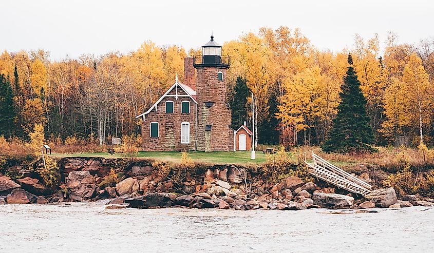 Sand Island Lighthouse in Wisconsin on Lake Superior in the Apostle Islands National Lakeshore - taken in the fall season