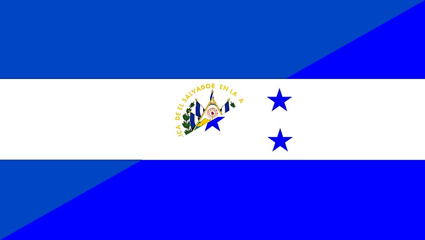 The flag of El Salvador is in the top left corner, while Honduras is in the bottom right.