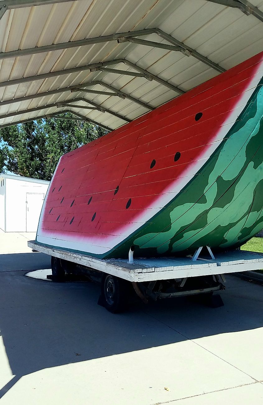The Watermelon Slice sculpture of Green River, Utah, was built for the 1960 Melon Days Parade.