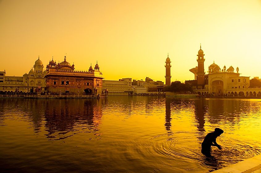 Sunset at Golden Temple (the preeminent spiritual site of Sikhism) in Amritsar, Punjab, India
