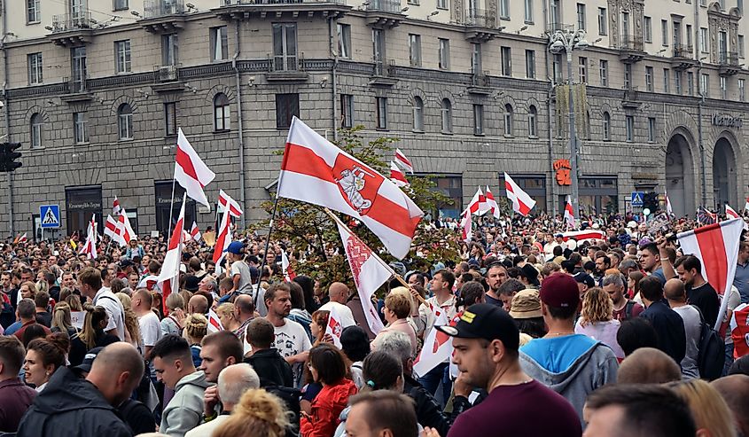 Peaceful protests on Niezaliežnasci street in Minsk about the latest Belarus election result