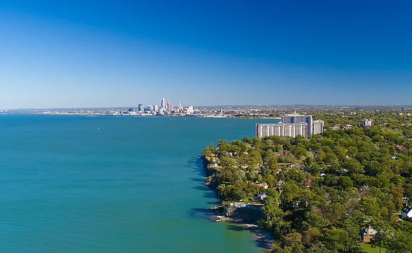 View of the Cleveland coastline along Lake Erie.