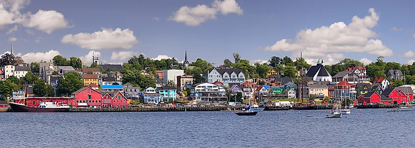 The harbourfront and painted buildings of downtown Lunenburg, Nova Scotia.