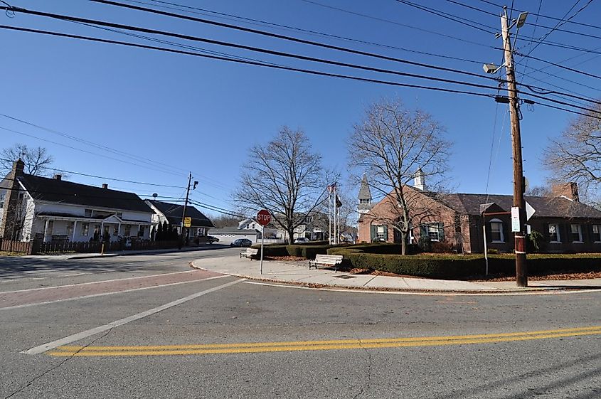  Junction of Route 107 and Route 98 in Harrisville (Burrillville), Rhode Island. 