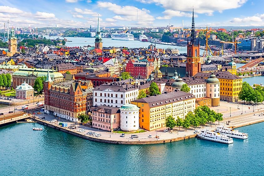 Stockholm old town (Gamla Stan) cityscape from City Hall top, Sweden