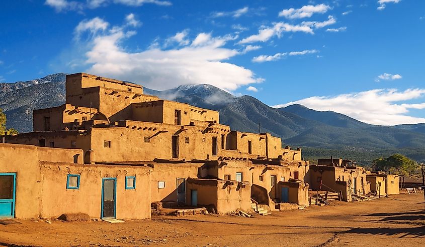 Ancient dwellings of UNESCO World Heritage Site named Taos Pueblo in New Mexico.