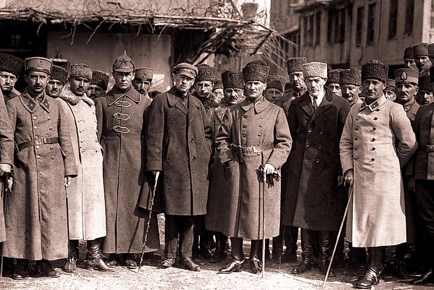 Kemal standing with a Russian delegation in 1921 by Agateyay via Shutterstock.com