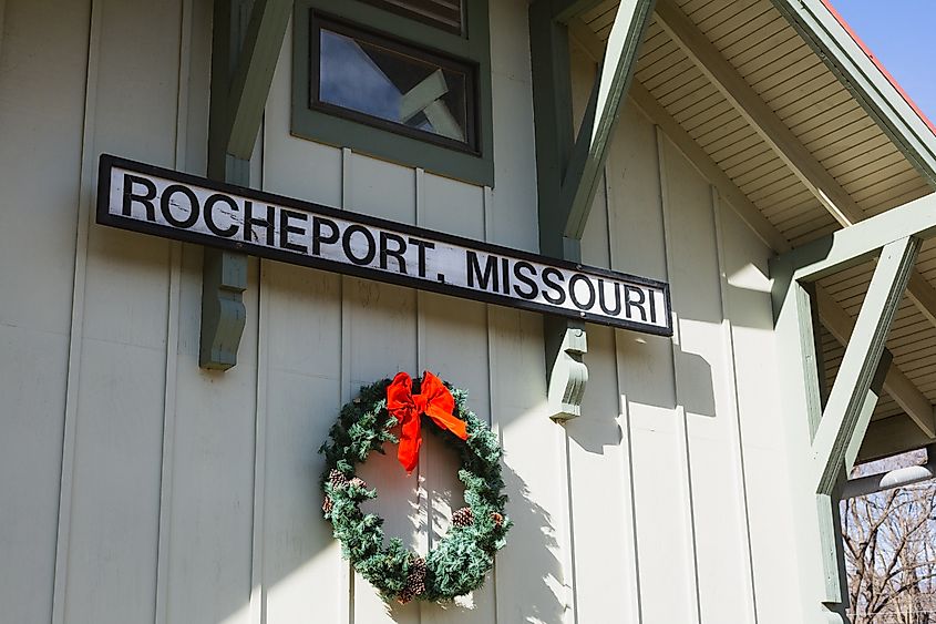 Christmas wreath at the Katy Trail State Park in Rocheport, Missouri.