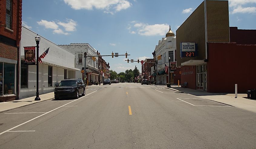 Main street of Fairmount, Indiana.