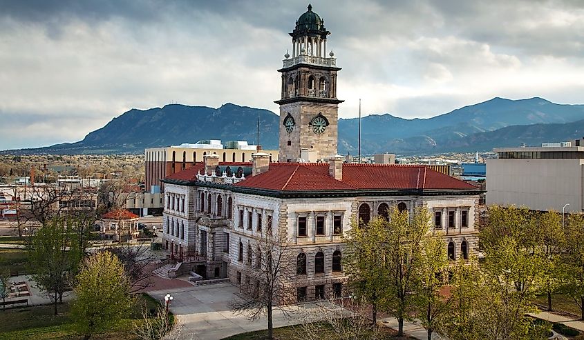 Aerial view to Pioneers museum in Colorado Springs, Colorado